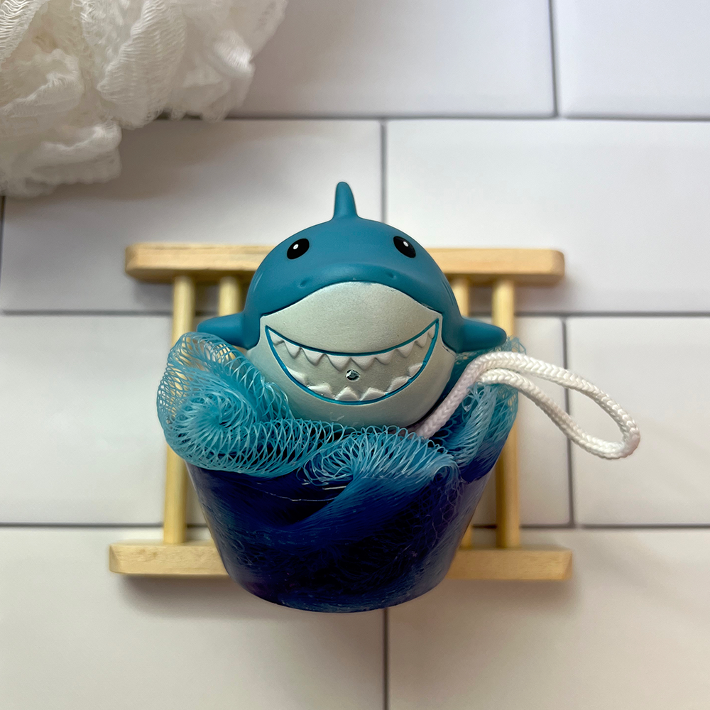 Jellybean Shark Bath Toy Loofah Soap